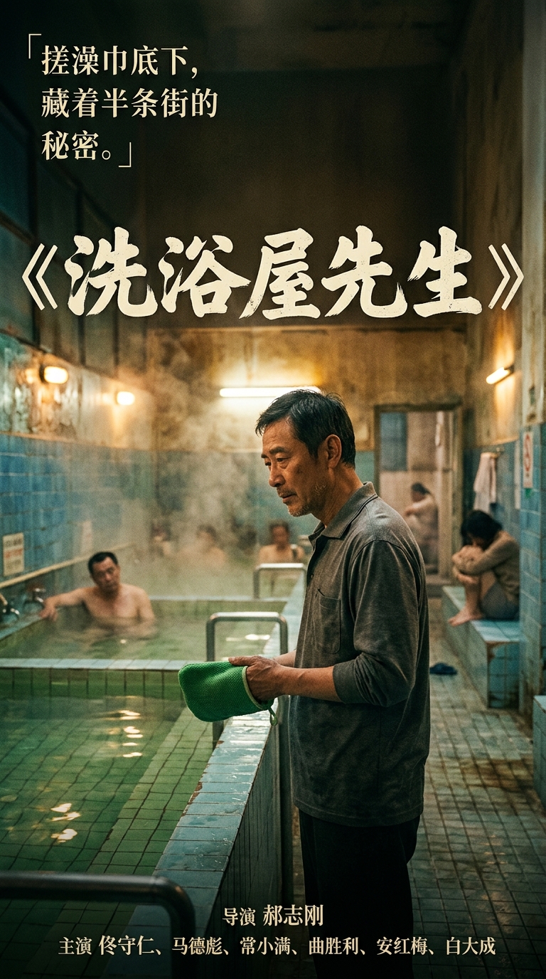 《洗浴屋先生》人物海报：老佟半身搓澡巾特写